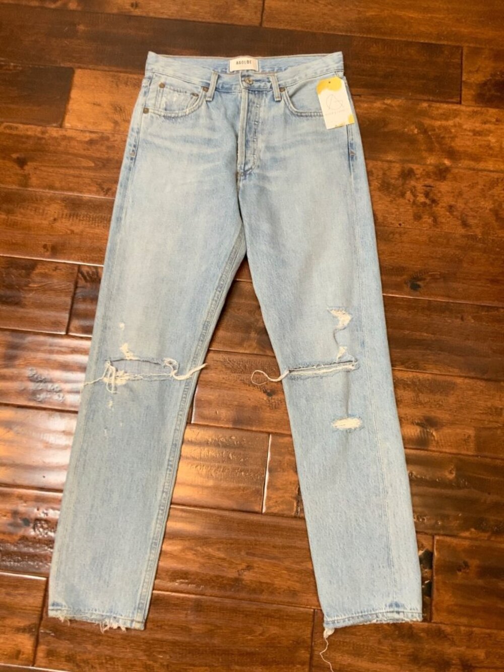 AGOLDE Light Wash Jamie High Rise Classic Distressed Blue Jeans, Size 25 - Picture 1 of 5